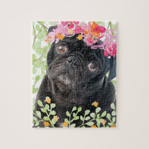 Nyttigt pug med vattenfärgblommor pussel