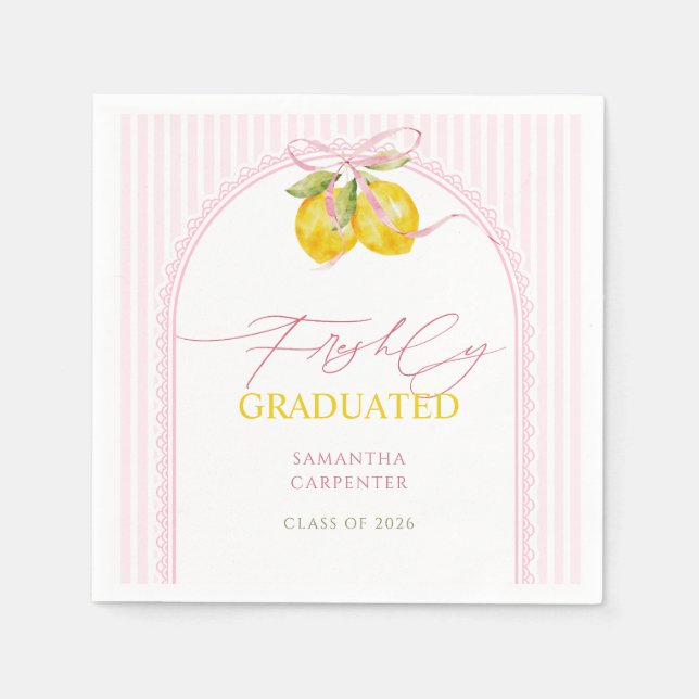 nyutexaminerad Citron rosa rosett examensfirande  Pappersservett (Framsidan)