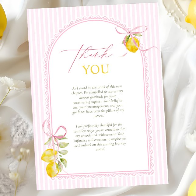 nyutexaminerad Citron rosa rosett examensfirande Tack Kort (Skapare uppladdad)
