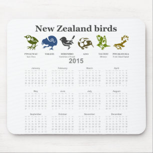 Nyzeeländska fåglar, kalender 2015 musmatta