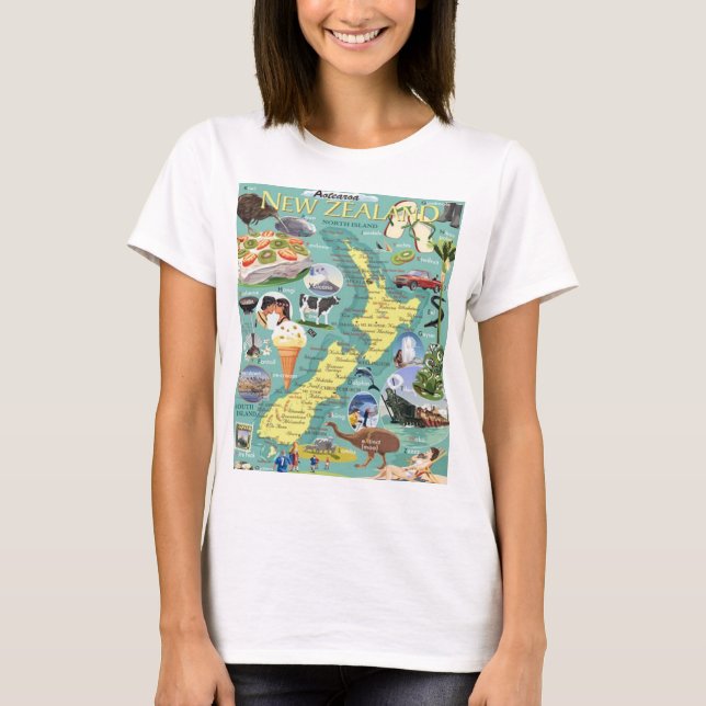 Nyzeelandskarta T-Shirt (Framsida)