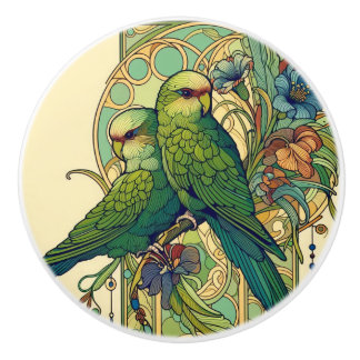 NZ Birds Kakariki art nouveau knob Knopp