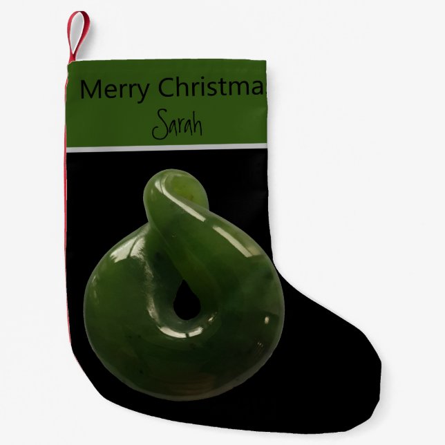 NZ jul Greenstone Pounamu Twist Julafton Liten Julstrumpa (Framsidan)