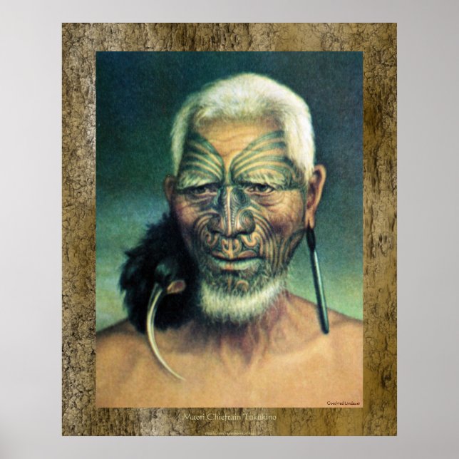 NZ Maori Chieftain Tukukino av Gottfried Lindauer Poster (Framsidan)