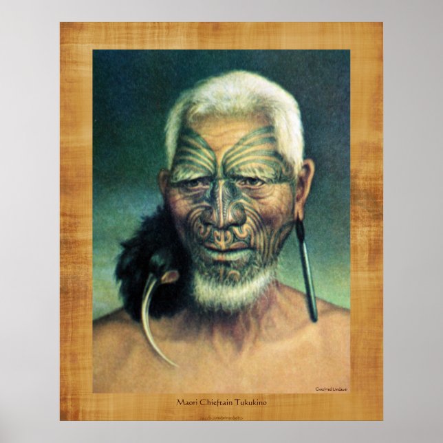 NZ Maori Chieftain Tukukino av Gottfried Lindauer Poster (Framsidan)