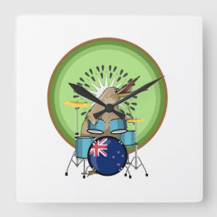 NZ Music Kiwi drumming Fyrkantig Klocka