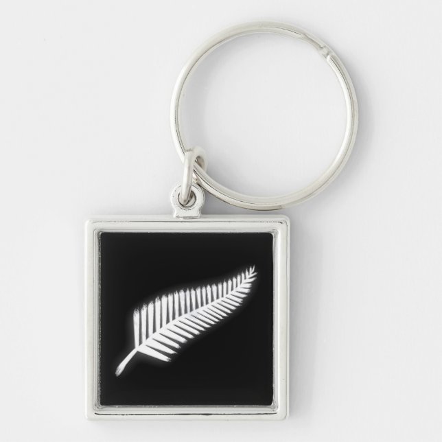 NZ Silver Fern National Emblem Patriotic Keychain Fyrkantig Silverfärgad Nyckelring (Framsidan)