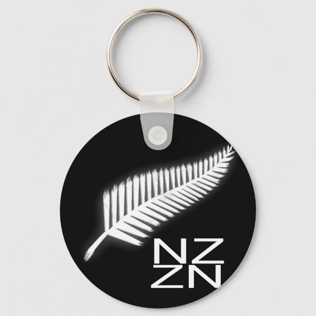NZ Silver Fern National Emblem Patriotic Keychain Nyckelring (Framsida)