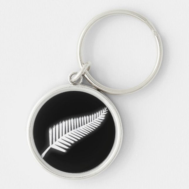 NZ Silver Fern National Emblem Patriotic Keychain Rund Silverfärgad Nyckelring (Framsidan)