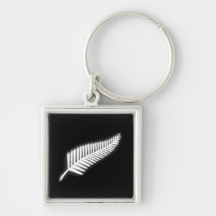 NZ Silver Fern Nya Zeeland Patriotic Keychain Fyrkantig Silverfärgad Nyckelring