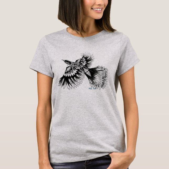 NZ Tui vid Joni NZ konst Tee Shirt (Framsida)