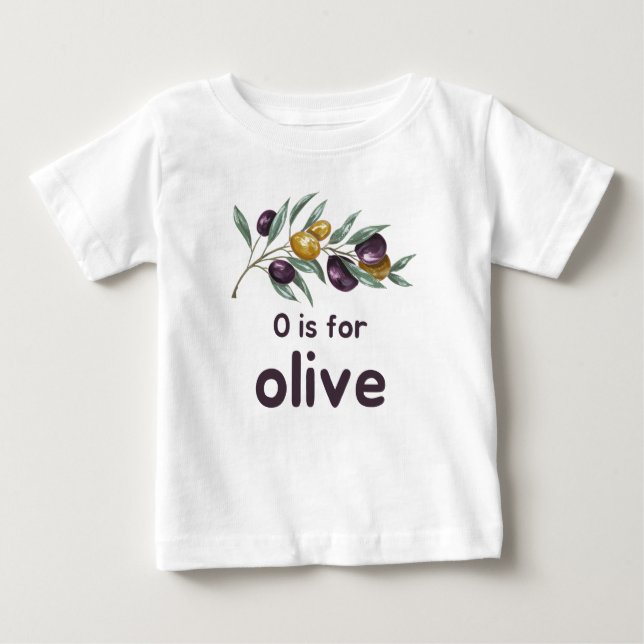 O är för Oliv grönt Veggie Alphabet O T Shirt (Framsida)