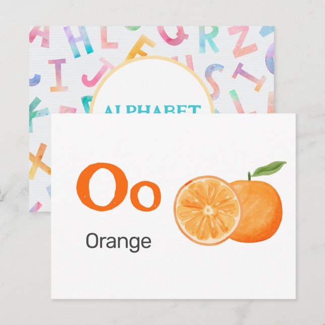 O är för Orange - Alfabetets Flash-kort Vykort (Fram/baksida)