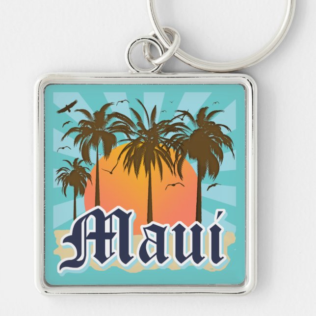 Ö av den Maui Hawaii souvenir Fyrkantig Silverfärgad Nyckelring (Framsidan)