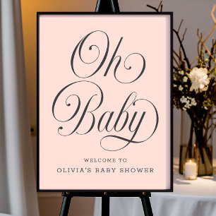 O Baby Elegant Rosa Bebis Babyshower Välkomstskylt Poster
