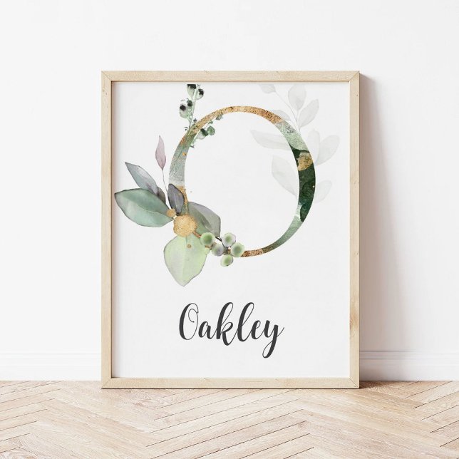 O Bokstavsmonogram Greenery Nursery Namnskylt Vägg Poster (Skapare uppladdad)