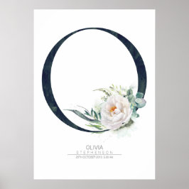 O Bokstavsmonogram Vita Blommor och Grönska Poster