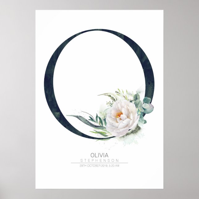 O Bokstavsmonogram Vita Blommor och Grönska Poster (Framsidan)