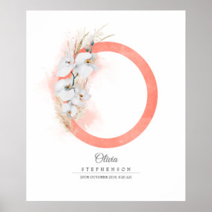 O Brev Monogram White Orchids och Pampas Grass Poster