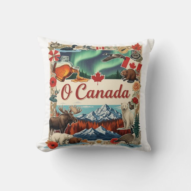 O Canada Collage – Vintage Patriotisk T-Shirt Kudde (Framsida)