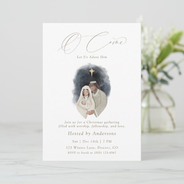O Come Let Us Adore Him Christmas Invitation Inbjudningar (Stående Fram)
