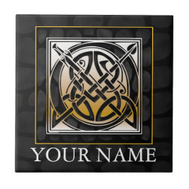 O "Ditt namn" Celtic Black Stone Monogram Tile Kakelplatta