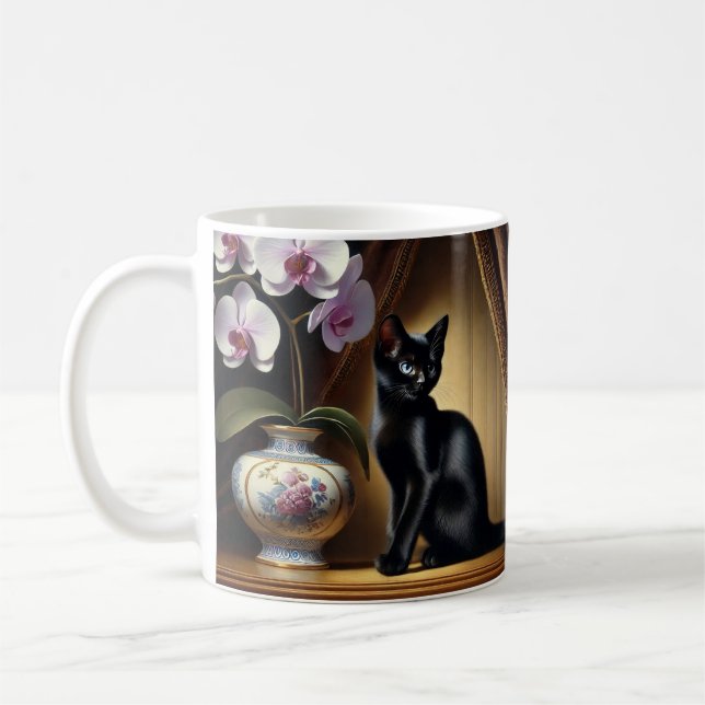 "O Encanto Felino: GCaneca branca clássica, 325 ml Kaffemugg (Vänster)