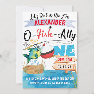 O-Fish-Ally Big One Fishing 1st Birthday Boy Inbjudningar