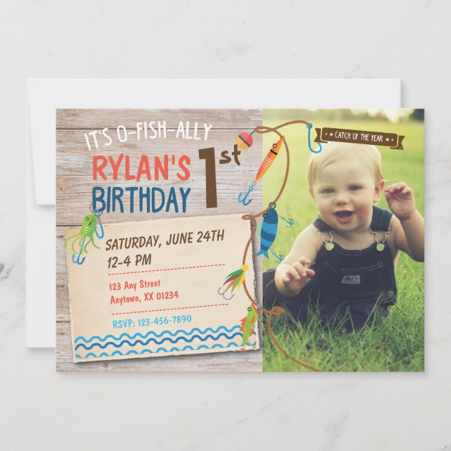 O-Fish-ally Boys First Birthday Fishing Investigat Inbjudningar (Framsida)