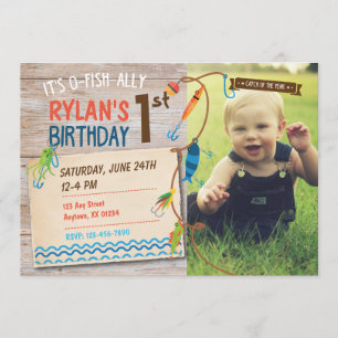 O-Fish-ally Boys First Birthday Fishing Investigat Inbjudningar