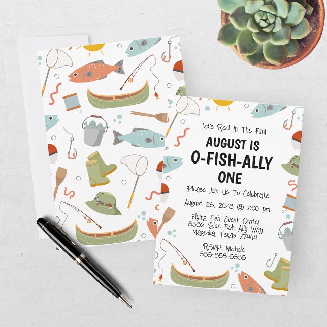 O-Fish-Ally Ett Födelsedagsfirande för Barn 1 År Inbjudningar (Skapare uppladdad)