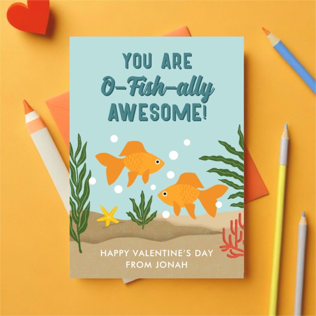 O-Fish-Ally Fantastisk Fish Valentine Day Classroo Julkort (Skapare uppladdad)