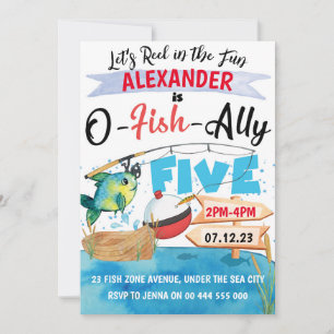 O-Fish-Ally Fem Fiske 5:e födelsedagspojken Inbjudningar