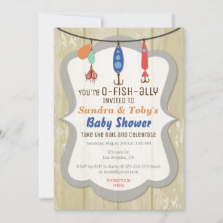 O-FISH-ALLY Fishing Baby Shower Invitation - Tan Inbjudningar