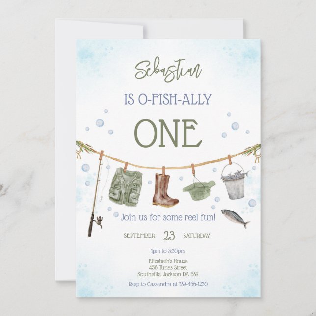 O-Fish-Ally Fishing Boy Birthday Invitation Inbjudningar (Framsida)