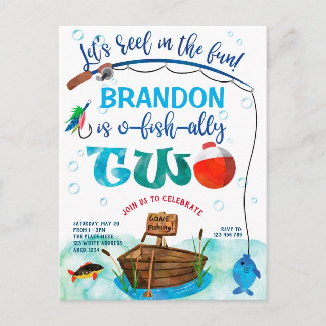 O-fish-Ally, Little Fisherman, Fishing 2nd Birthda Inbjudan Vykort (Framsida)