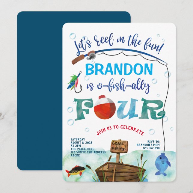 O-fish-Ally, Little Fisherman, Fishing 4th born Inbjudningar (Fram/baksida)