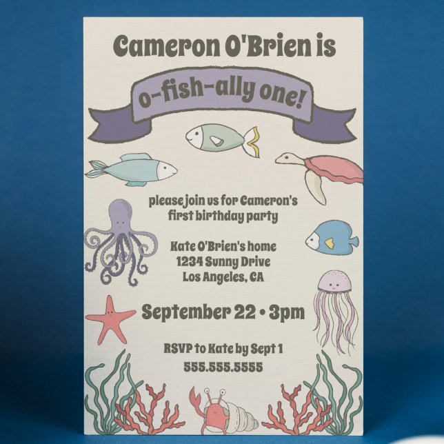 O-FISH-ALLY ONE Baby 1st Birthday Party Inbjudningar (o-fish-ally one first birthday party invitation fishing 1st bday invite cute modern ocean sea theme)