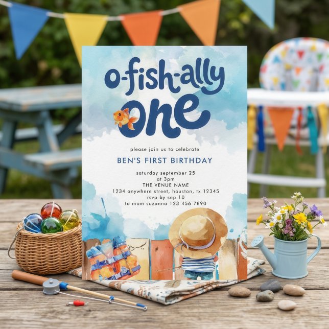 O-fish-ally One Fisherman Boy 1st Birthday Inbjudningar (Skapare uppladdad)