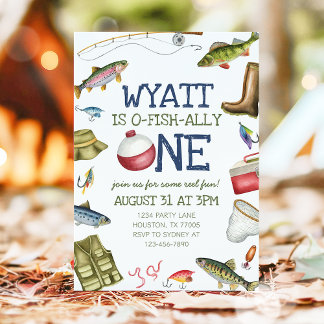 O-Fish-Ally One Fishing 1st Birthday bjudande Inbjudningar