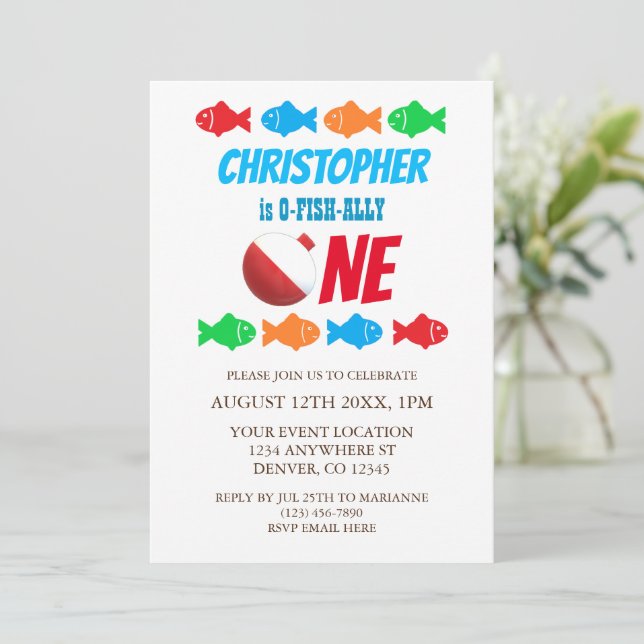 O-Fish-Ally One Fishing 1st Birthday Inbjudningar (Stående Fram)