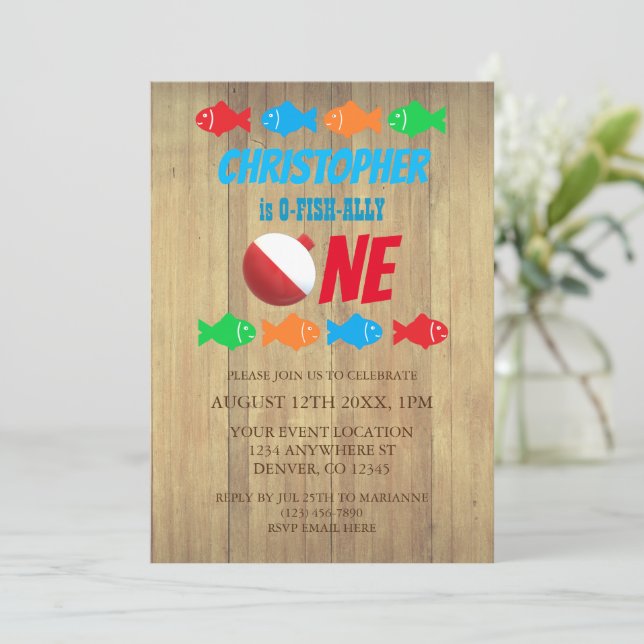 O-Fish-Ally One Fishing 1st Birthday Inbjudningar (Stående Fram)