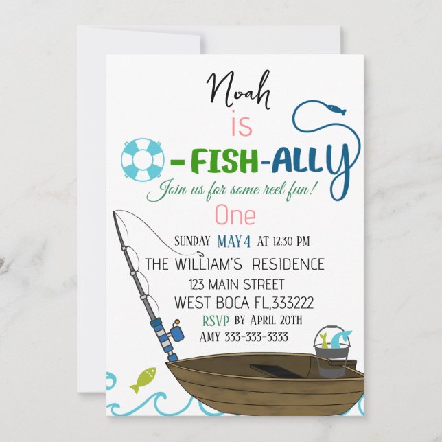 O-Fish-Ally One Fishing Birthday-inbjudan Julkort (Framsida)