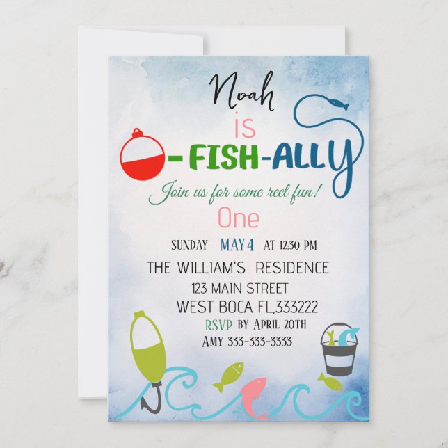 O-Fish-Ally One Fishing Birthday-inbjudan Julkort (Framsida)