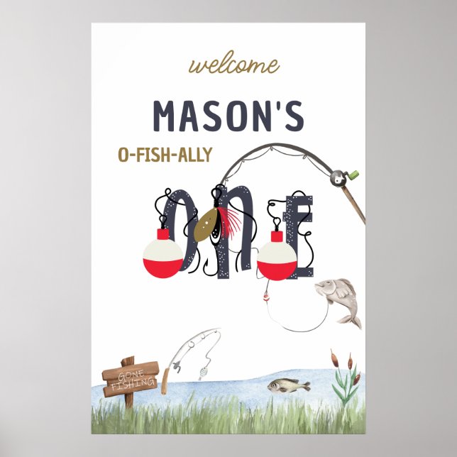 O-Fish-ally One Fishing Birthday Välkommen Sign Poster (Framsidan)