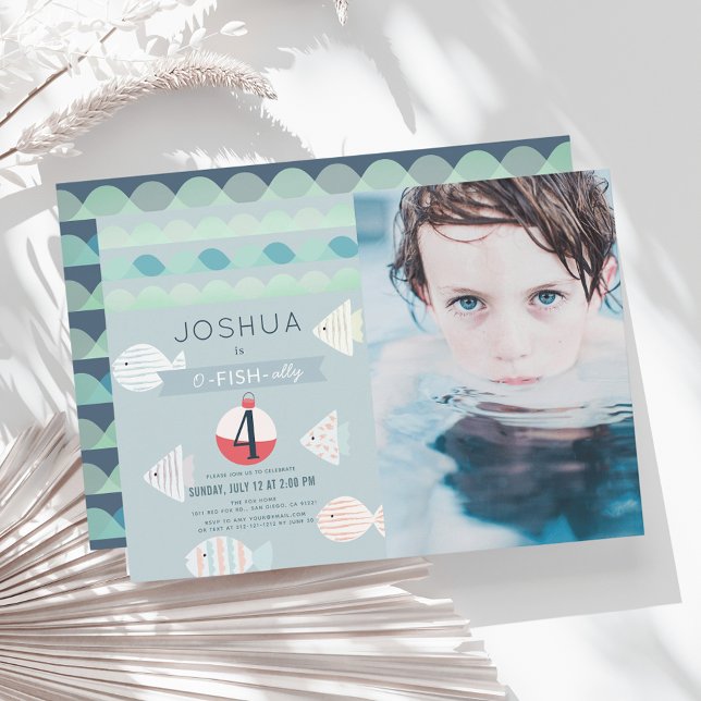 O-fish-ally One Fishing Boy Birthday Photo Inbjudningar (Skapare uppladdad)