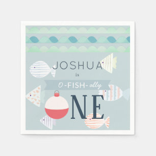 O-fish-ally One Fishing Boy Blue Birthday Napkins Pappersservett