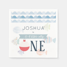 O-fish-ally One Fishing Boy White Birthday Pappersservett