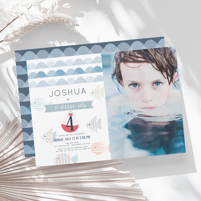 O-fish-ally One Fishing Boy White Birthday Photo Inbjudningar (Skapare uppladdad)