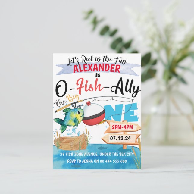 O-Fish-Ally One Fiske Första Födelsedagsinbjudan Vykort (Stående Fram)